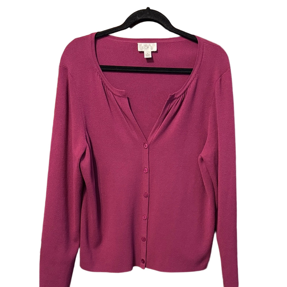 LOFT Magenta Button-Up Cardigan Sweater